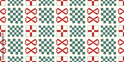 Repeating geometric pattern with green and red diamond shapes