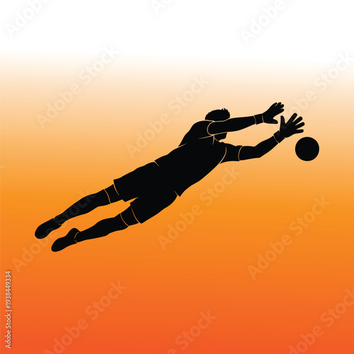 A silhouette of a man jumping to catch a ball at sunset