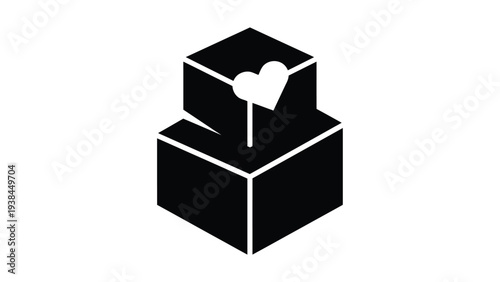 A black and white illustration of two boxes with a heart on top