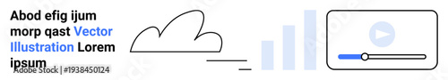 Cloud computing, video streaming, digital analytics, data processing, online media, tech concepts. Cloud icon, video player and bar graph. Cloud computing and video streaming technology concepts