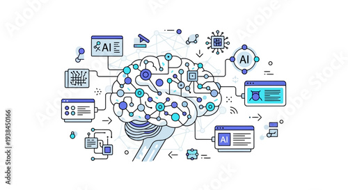 Artificial Intelligence Concept with Human Head and Digital Elements, Representing AI Technology and Innovation in a Modern Illustration Style