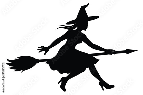 Flying Witch, Broomstick Rider Silhouette