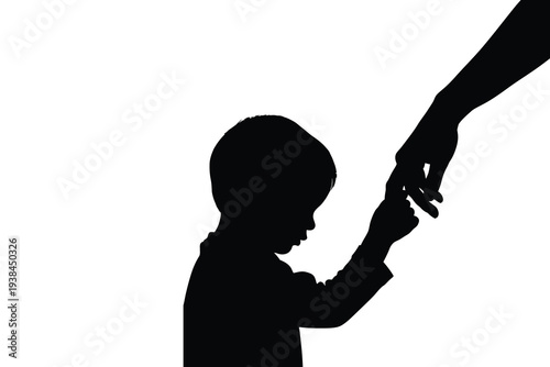 Silhouette of child holding adult's hand in trust and guidance