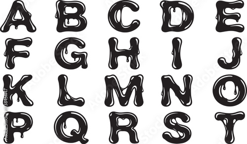 An alphabet set in a dripping black style, perfect for creating an eye-catching design.