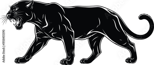 Panther silhouette vector illustration with muscular body, fierce expression, walking pose, wild animal artwork concept for strength, agility, stealth, wildlife design