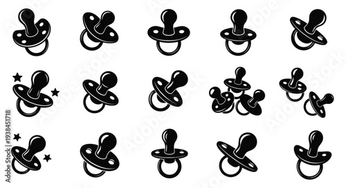 Baby Pacifier Icons Collection: Black and White Graphics for Newborn Needs