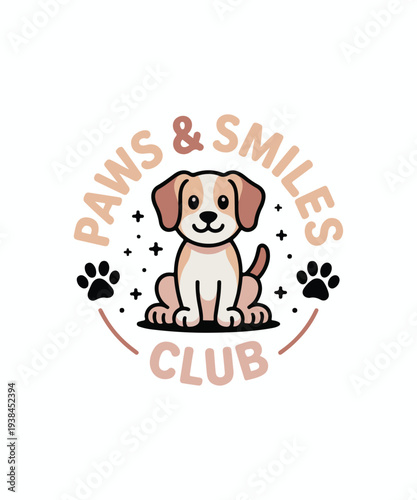 Paws and Smiles Club Cute Dog Cartoon Pet Lover Typography Design