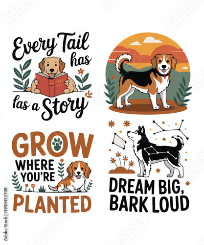 Dog Lover Quotes Cute Dog Illustration Typography Set Design