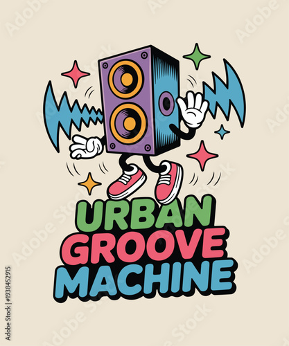 Urban Groove Machine Funny Speaker Cartoon Music Typography T Shirt Design