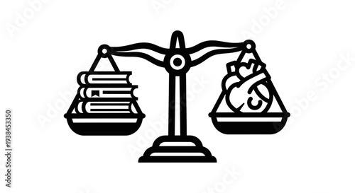 Balance scale with money and books.