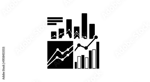 Black and white business graph icons.