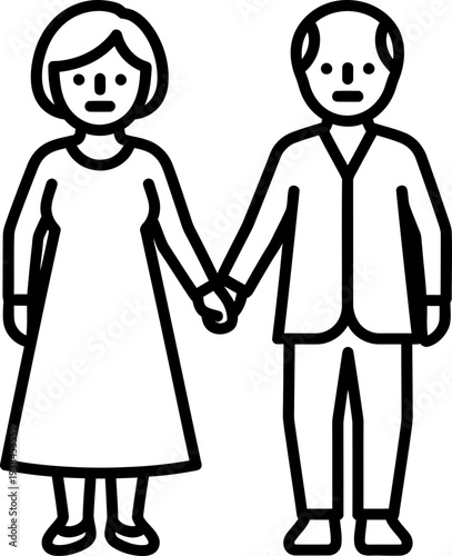 Senior couple, man and woman, holding hand. Elderly people relationship icon. Retirement family symbol. Vector illustration