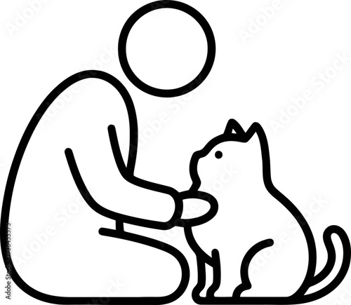 Person petting a cat icon. Owner spending time with pet symbol. Simple vector illustration for animal care, veterinary, adoption design