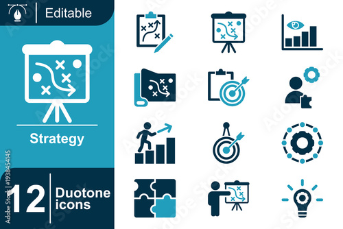 Strategy and Planning Icons Visualizing Business Goals, Growth, and Success with Professional Iconography for Presentations and Concepts