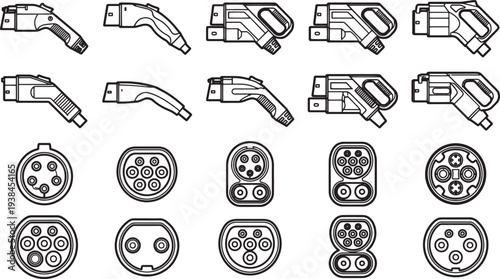EV charging plugs and sockets, the connectors of electric vehicle.