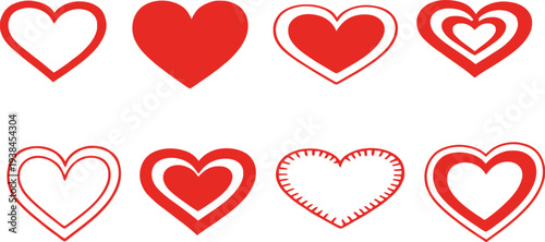 Collection of red and white heart shapes with various designs