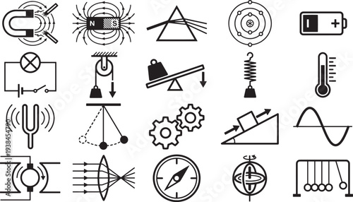 A visually rich collection of graphic icons, capturing the essence of various scientific concepts in a visually striking way.