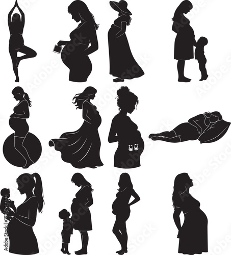 Pregnant black silhouette black silhouettes of pregnant women and mothers with children