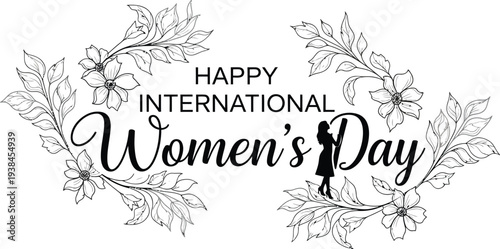International Women's Day floral wreath vector illustration
