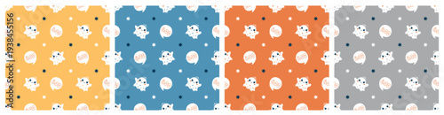 Vector Set of Halloween Seamless Patterns. Cute halloween Ghosts with Speech Bubble and Stars. Fun Wallpaper for Kids