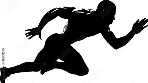 Dynamic silhouette of a male athlete sprinting or running, symbolizing speed, strength, and competitive sports performance.