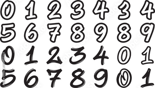 Hand-drawn numbers, showcasing a variety of styles, perfect for design and educational projects.