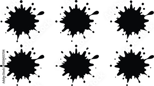 Ink drops and splashes. Blotter spots, liquid paint drip drop splash and ink splatter. Artistic dirty grunge abstract spot vector set. Illustration monochrome drip splash, splat messy inkblot .icon