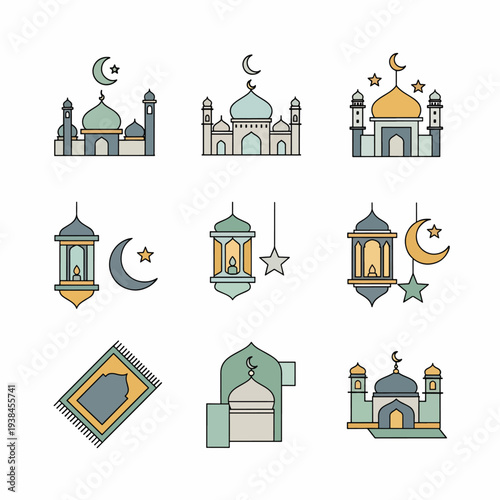 Islamic Mosque Vector Icons