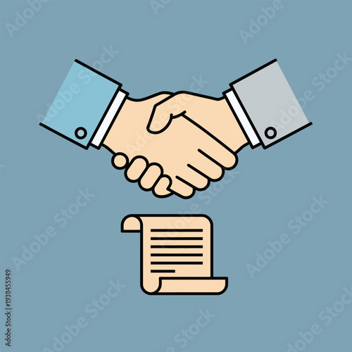Business Partnership Agreement Handshake and Contract Document.