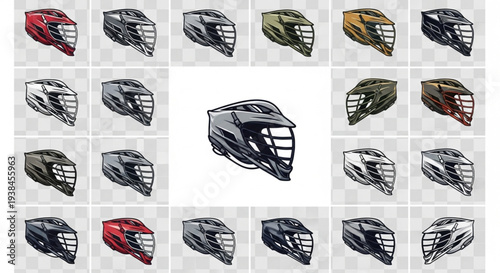 Collection of Lacrosse Helmets in Various Colors and Styles.