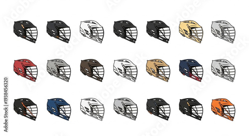 Collection of Lacrosse Helmets in Various Colors and Designs.