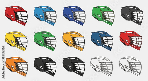 Collection of Lacrosse Helmets in Various Colors and Styles.