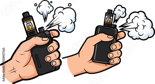 Vector illustration of hands holding vaping devices