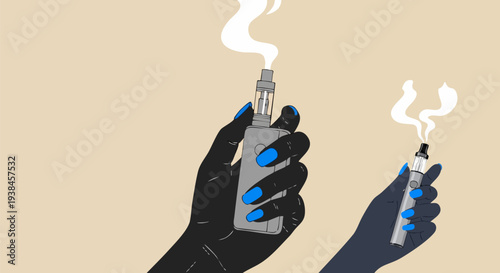 Vector illustration of hands holding e-cigarettes