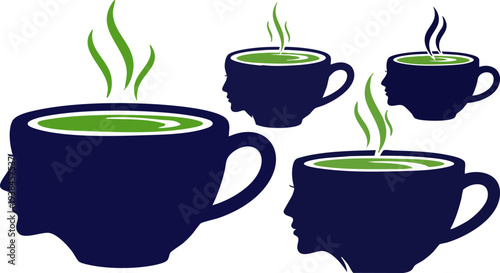 Set of 4 coffee cup head silhouettes vector