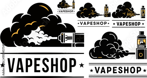 Set of 5 vape shop vector logos and icons