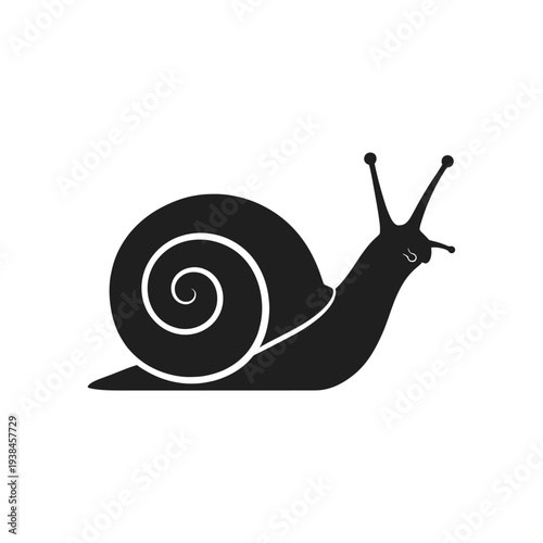 A simple black silhouette of a snail with its shell and antennae clearly visible.
