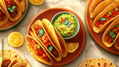 Wallpaper Mural Tasty tacos with guacamole and butterflies Torontodigital.ca