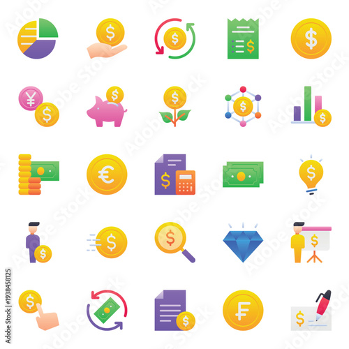 Gradient color icons set for Finance investing
