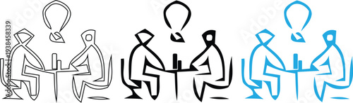 Icon of people discussing ideas in a meeting setting with question marks