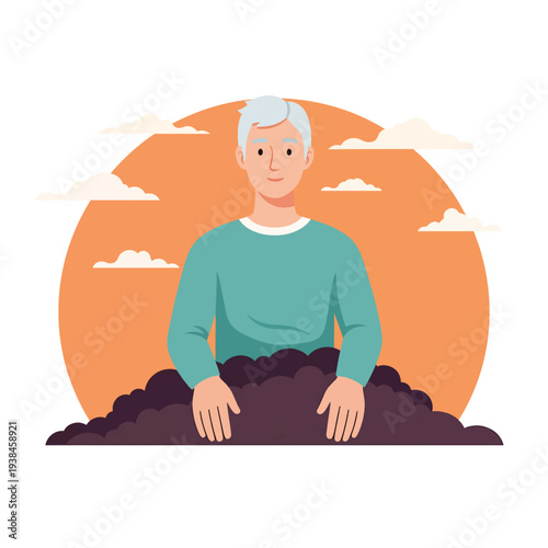 Man Buried Up to Chest