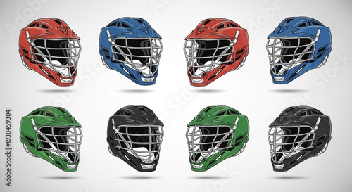 Collection of Lacrosse Helmets in Various Colors.