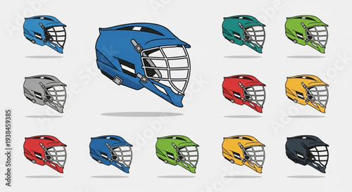 Collection of Lacrosse Helmets in Various Colors.