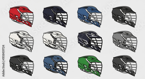 Collection of Lacrosse Helmets in Various Colors and Styles.