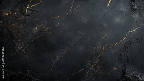 Black texture dark slate background. Beton concrete surface. Black concrete wall with golden effect. 