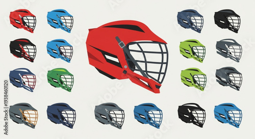 Collection of Lacrosse Helmets in Various Colors and Styles.