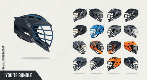 Collection of Lacrosse Helmets in Various Colors and Styles.