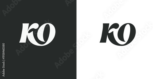 Bold KO letter monogram logo vector with stylized lettering for bra...