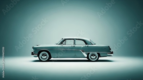 Vintage sedan automobile isolated on green background automotive concept
