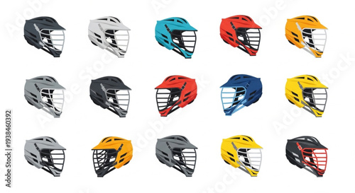 Collection of Diverse Lacrosse Helmets in Various Colors.